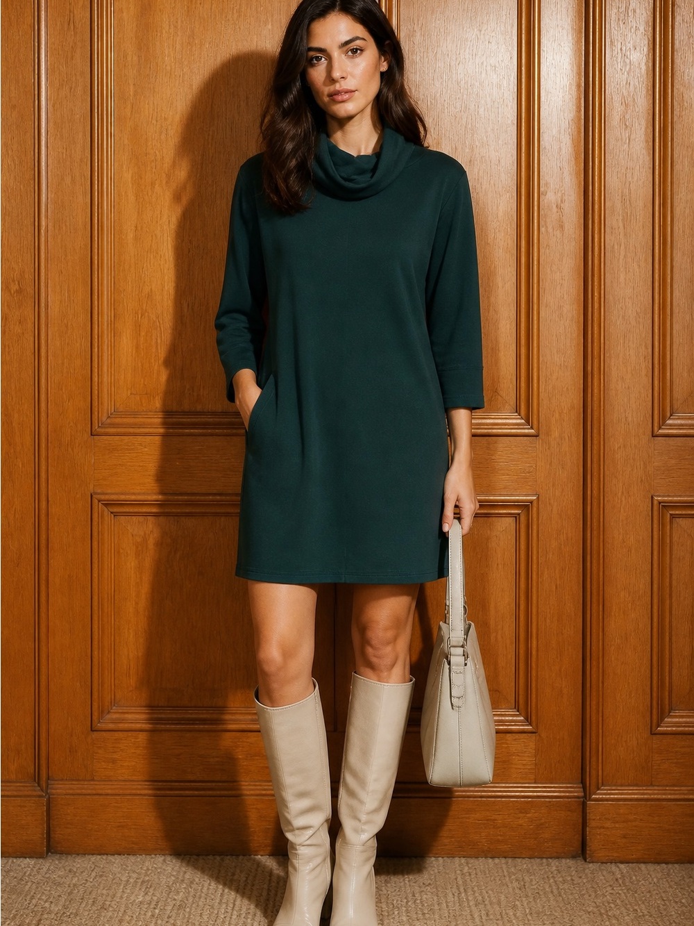 Cynthia Rowley Forest Green Cowl Neck Mini Dress